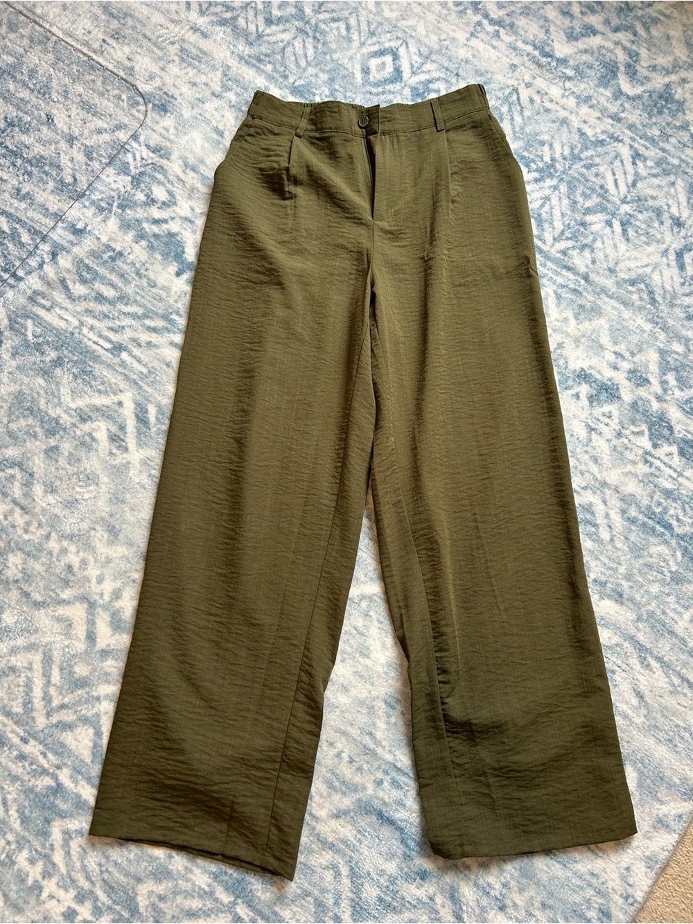 Wide-Leg Olive Green Linen Trousers for Women